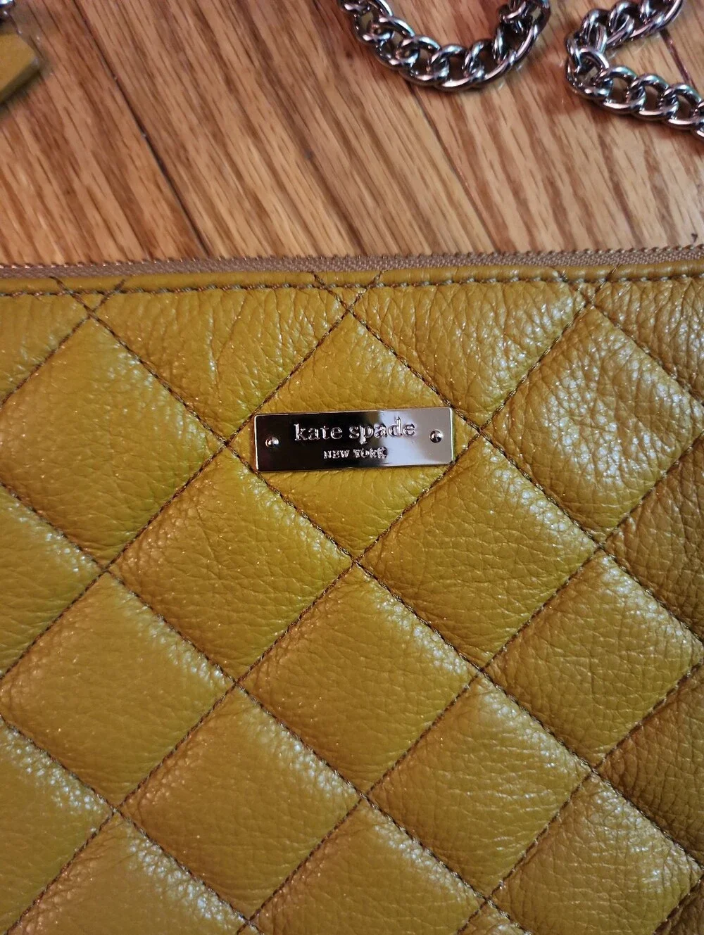 Kate Spade Quilted Mustard Yellow Crossbody Bag with Chain Strap